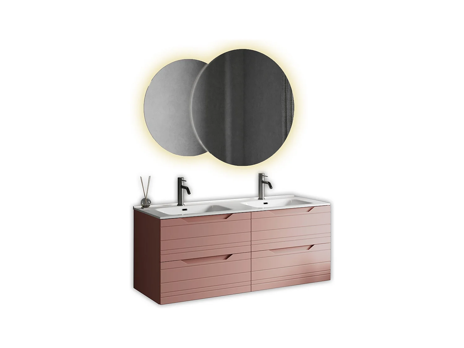 Composition double vasque SOLMIRA rose poudré