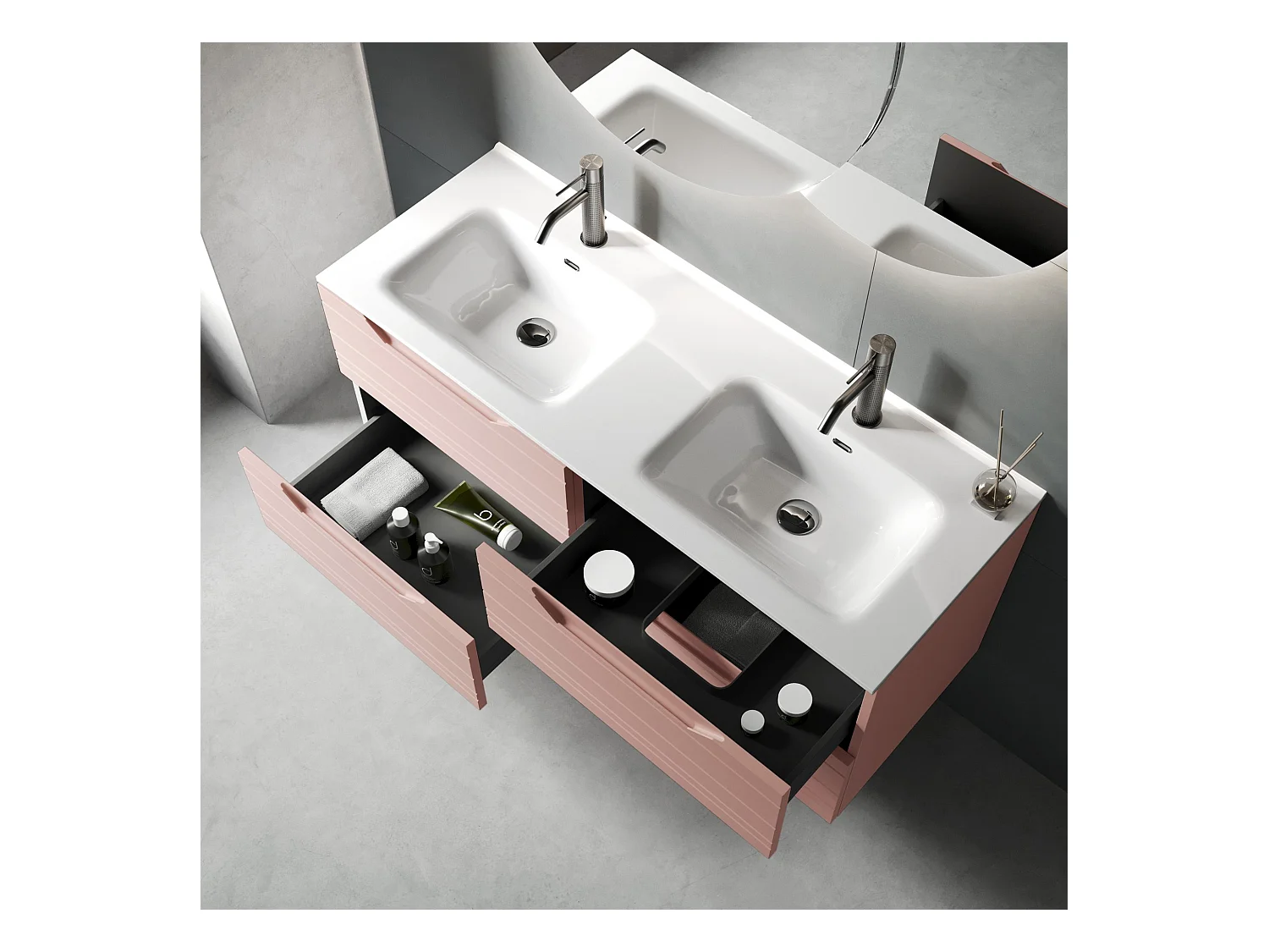 Composition double vasque SOLMIRA rose poudré