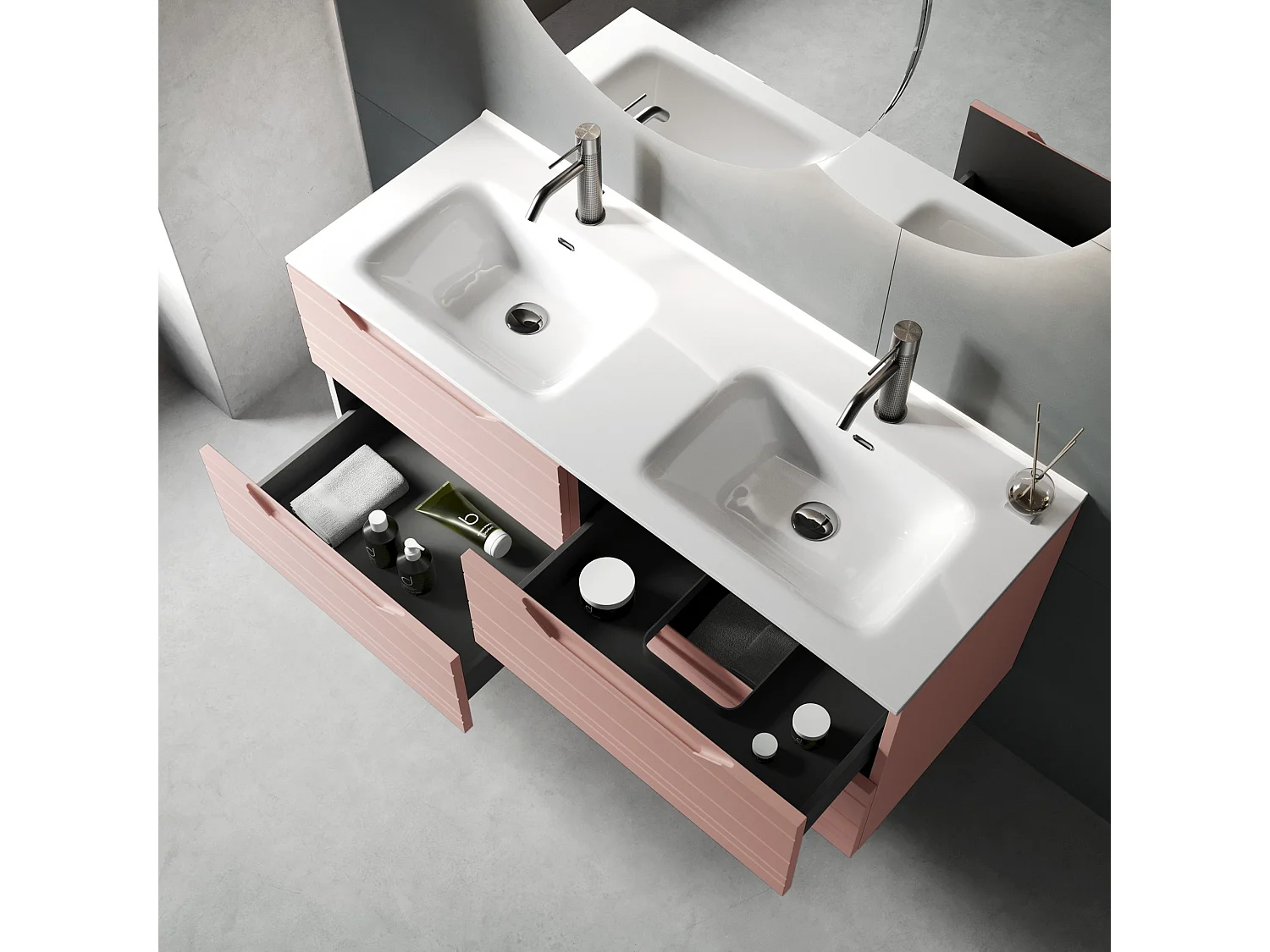 Composizione doppia vasca SOLMIRA rosa cipria