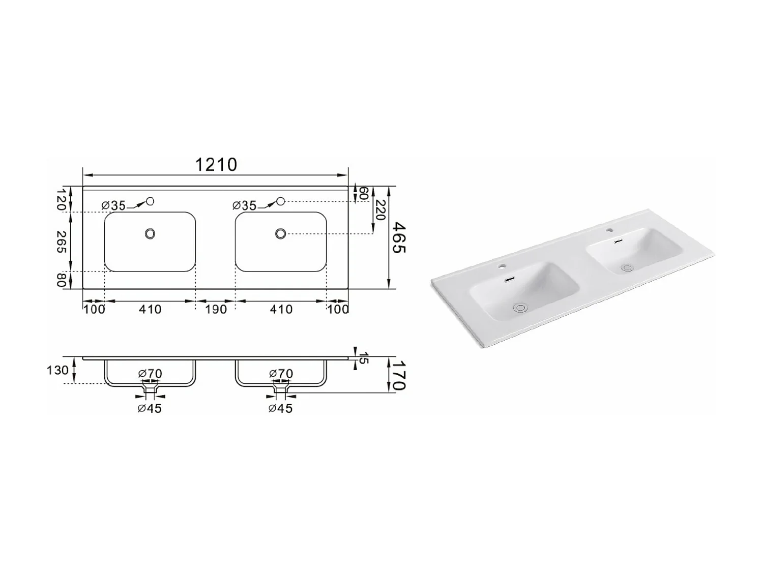 Composizione doppia vasca SOLMIRA rosa cipria