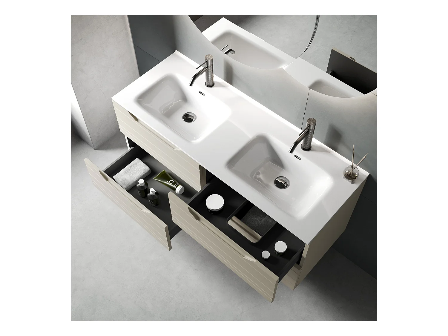 Composição banheira dupla SOLMIRA cinzento pomba