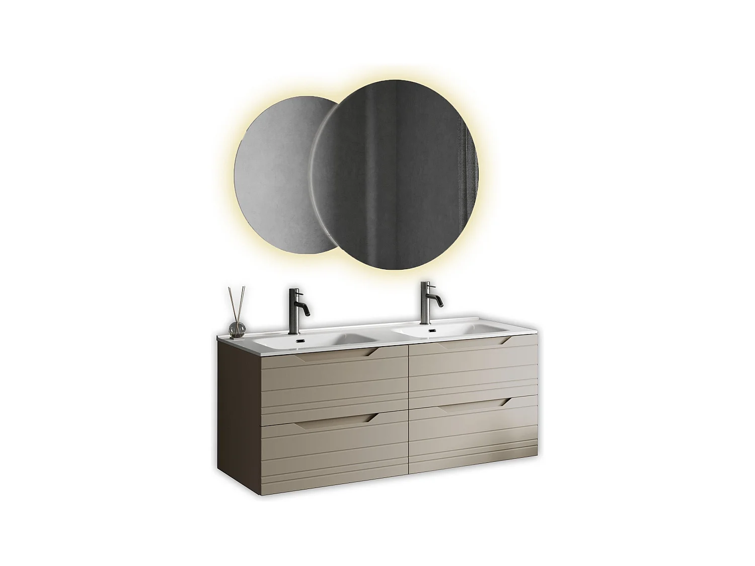 Composition double vasque SOLMIRA taupe