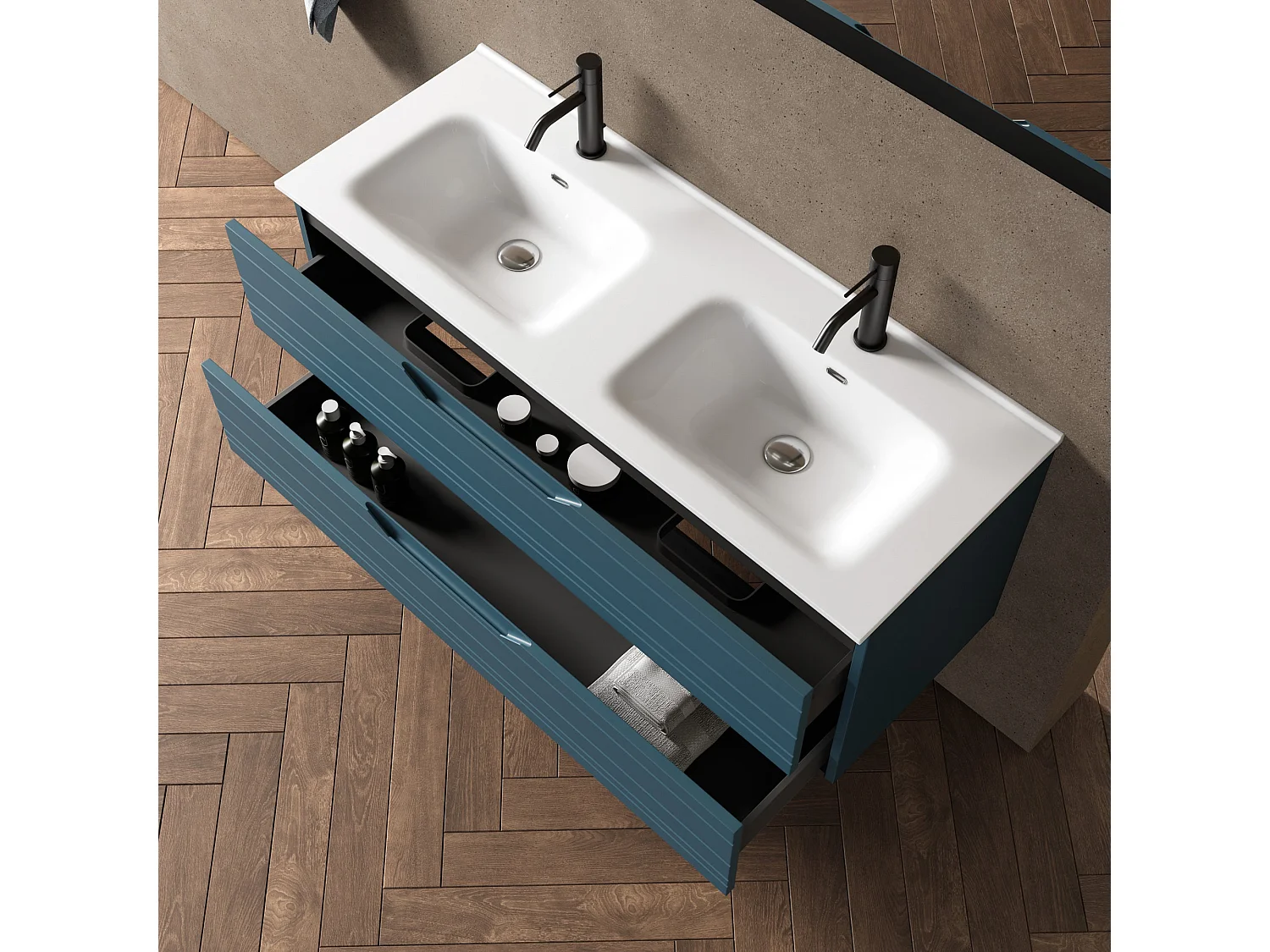 5-teiliges Set mit Doppelwaschbecken SOLMIRA blau