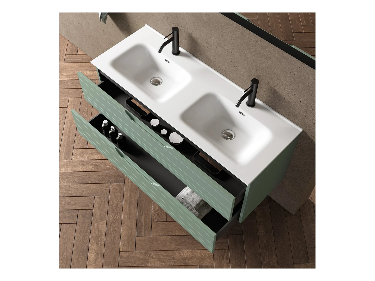 Composition double vasque 5 pièces SOLMIRA vert sauge