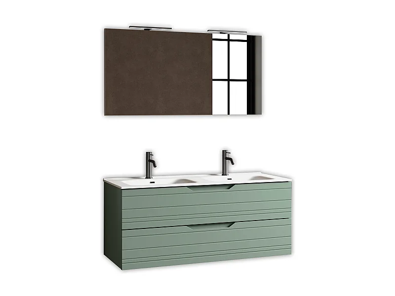 Composición de doble lavabo 5 piezas SOLMIRA verde salvia