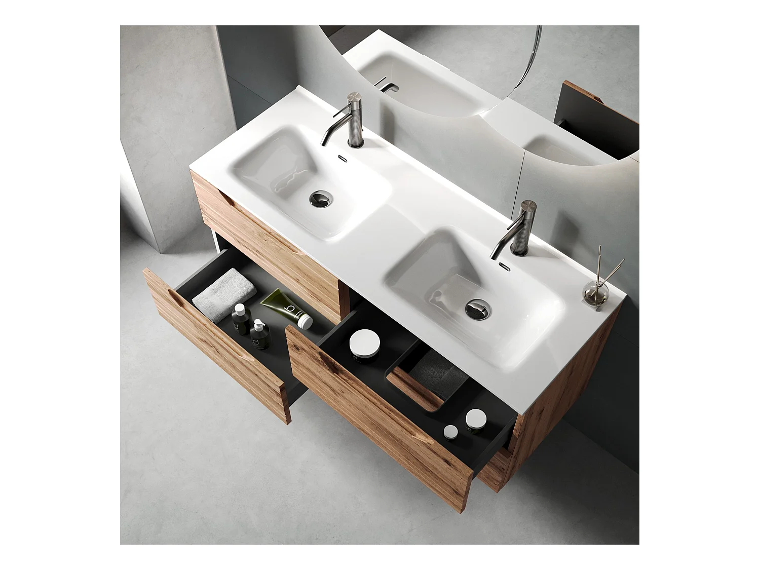 Composition double vasque SOLMIRA chêne