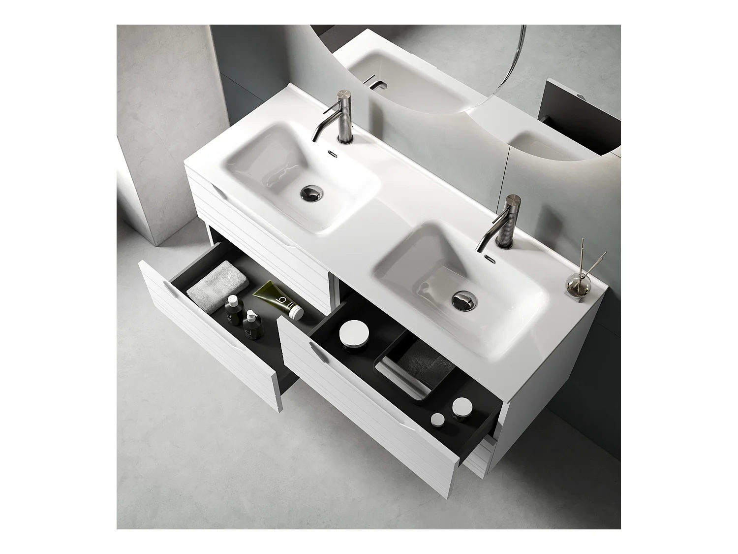 Composition double vasque SOLMIRA blanc mat