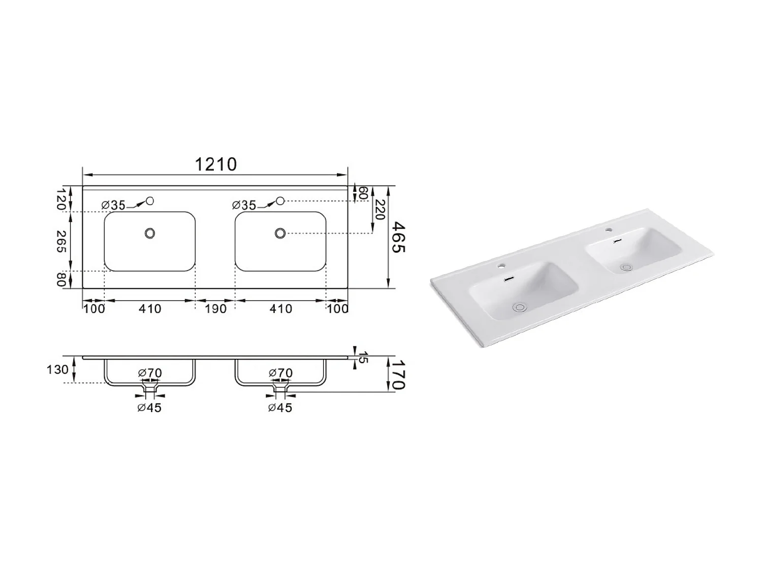 Komposition Doppelwaschbecken SOLMIRA mattweiß