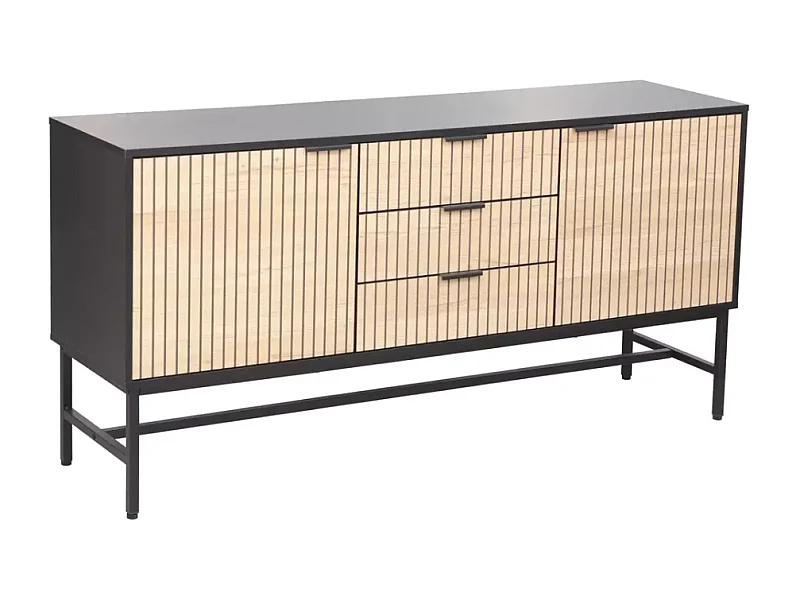 Buffet chêne et noir mat 150 cm 3 tiroirs 2 portes LOREENS