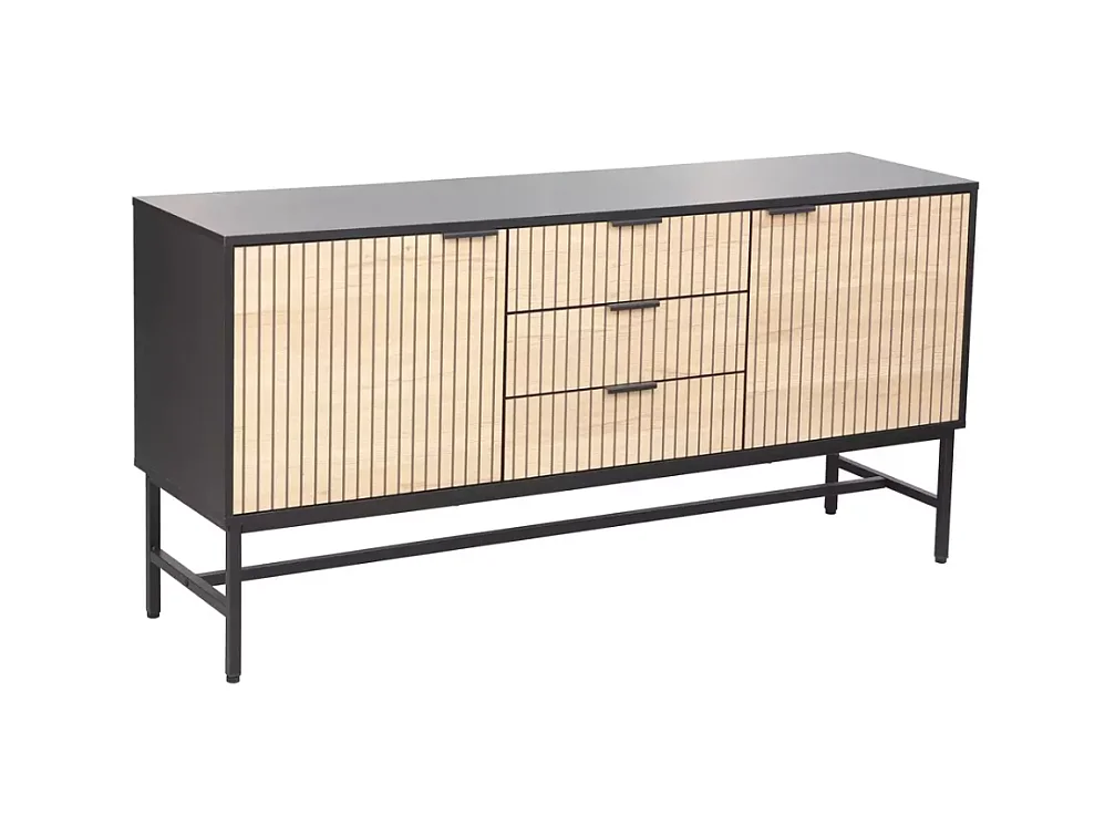 Buffet chêne et noir mat 150 cm 3 tiroirs 2 portes LOREENS