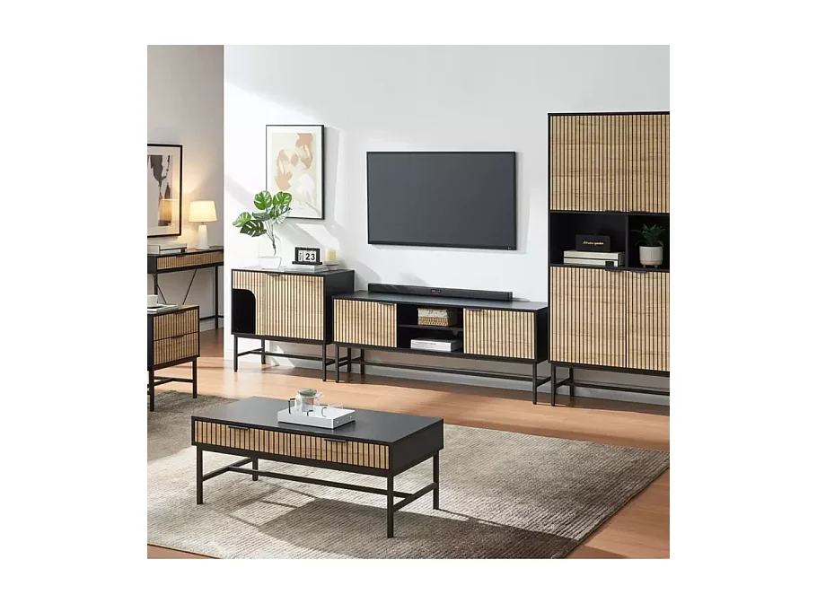 Buffet chêne et noir mat 150 cm 3 tiroirs 2 portes LOREENS