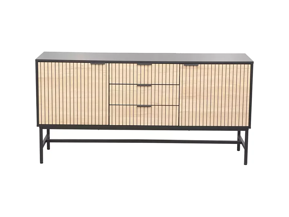 Buffet chêne et noir mat 150 cm 3 tiroirs 2 portes LOREENS