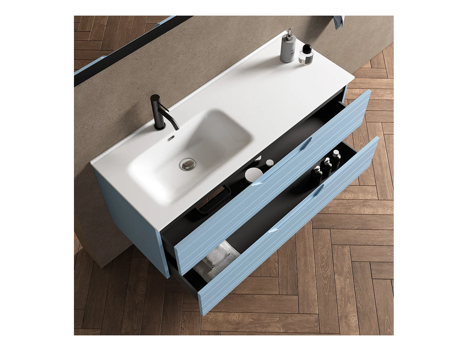 Composition vasque gauche 4 pièces SOLMIRA bleu Tiffany