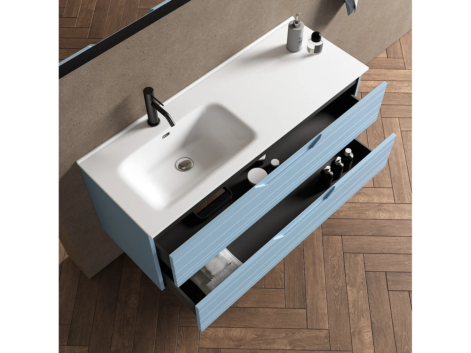 4-teiliges Set mit linker Badewanne SOLMIRA tiffanyblau