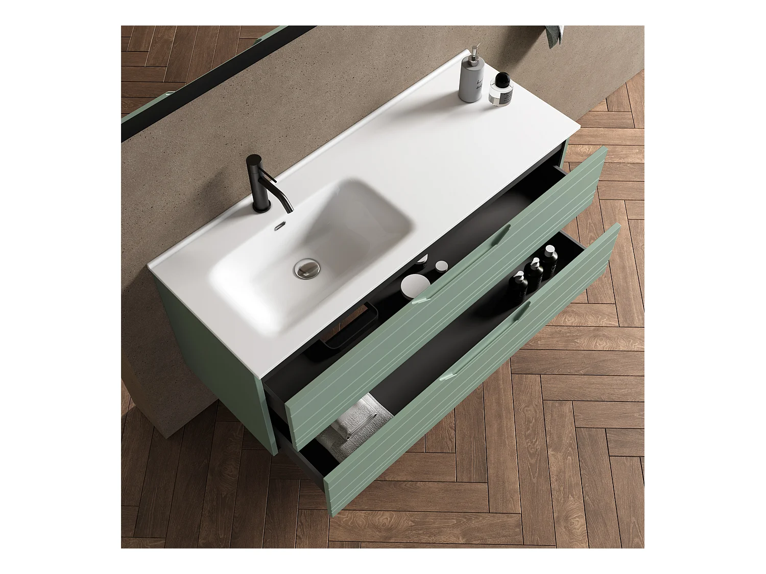 Composition vasque gauche 4 pièces SOLMIRA vert sauge