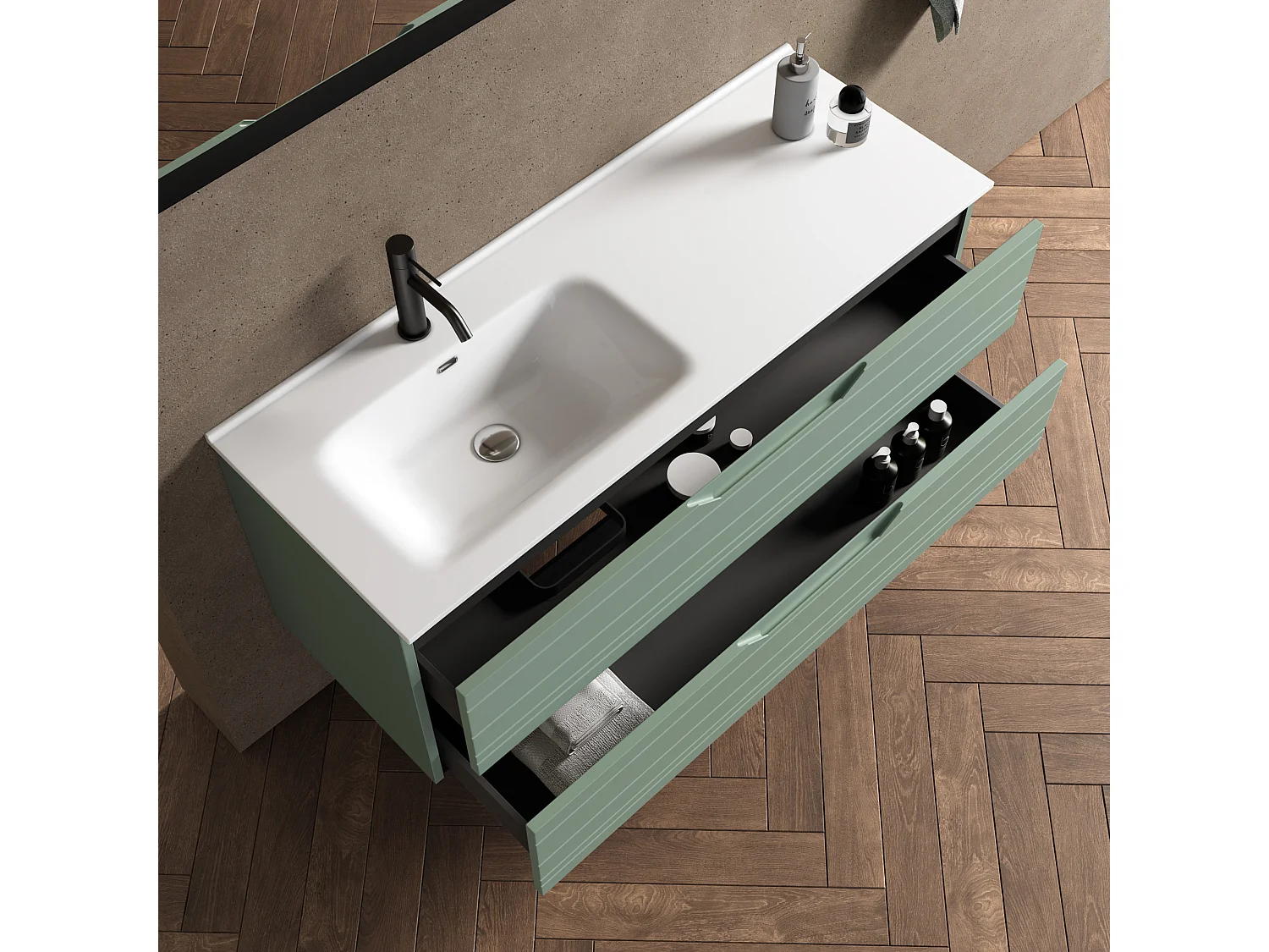 Composição de banheira esquerda 4 peças SOLMIRA verde sálvia