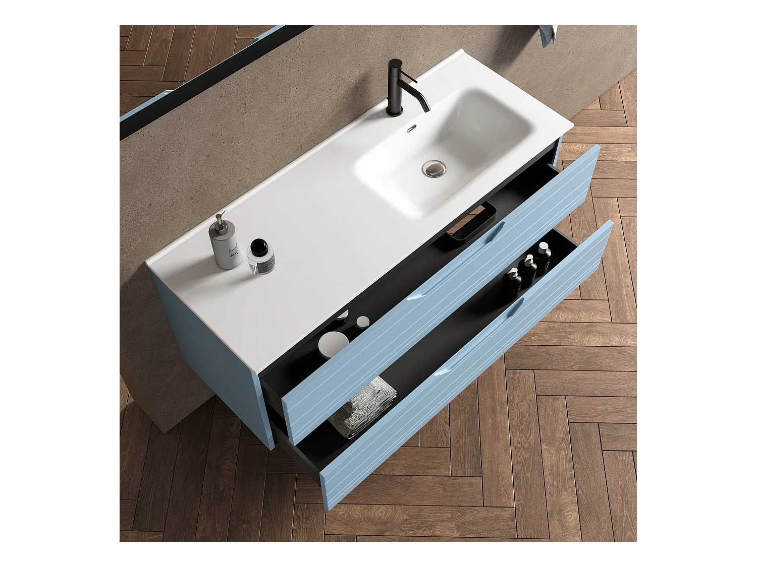 Composition vasque droite 4 pièces SOLMIRA bleu Tiffany