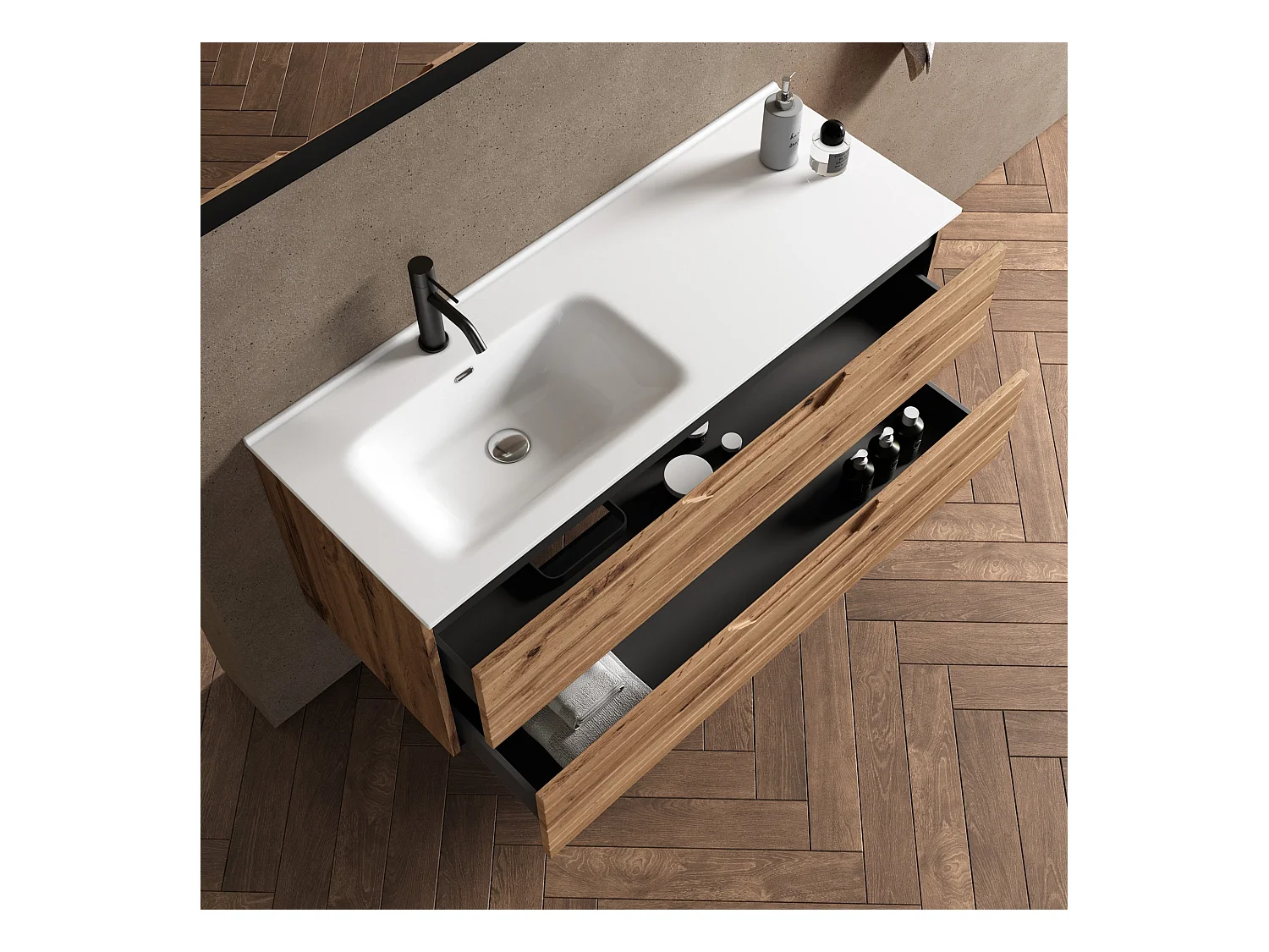 Composição de banheira esquerda 4 peças SOLMIRA carvalho