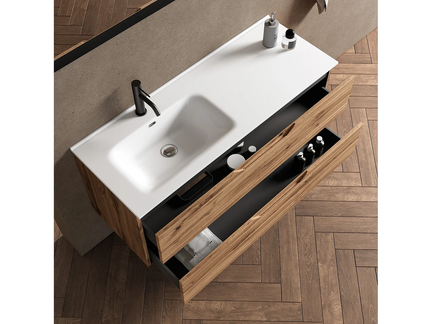 Composição de banheira esquerda 4 peças SOLMIRA carvalho