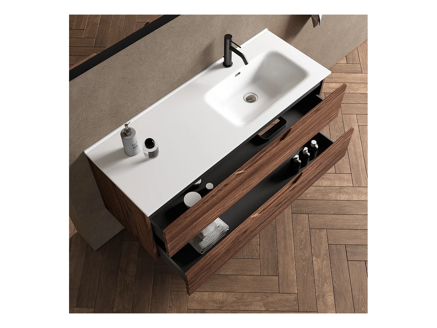 Composición bañera derecha 4 piezas SOLMIRA roble rio