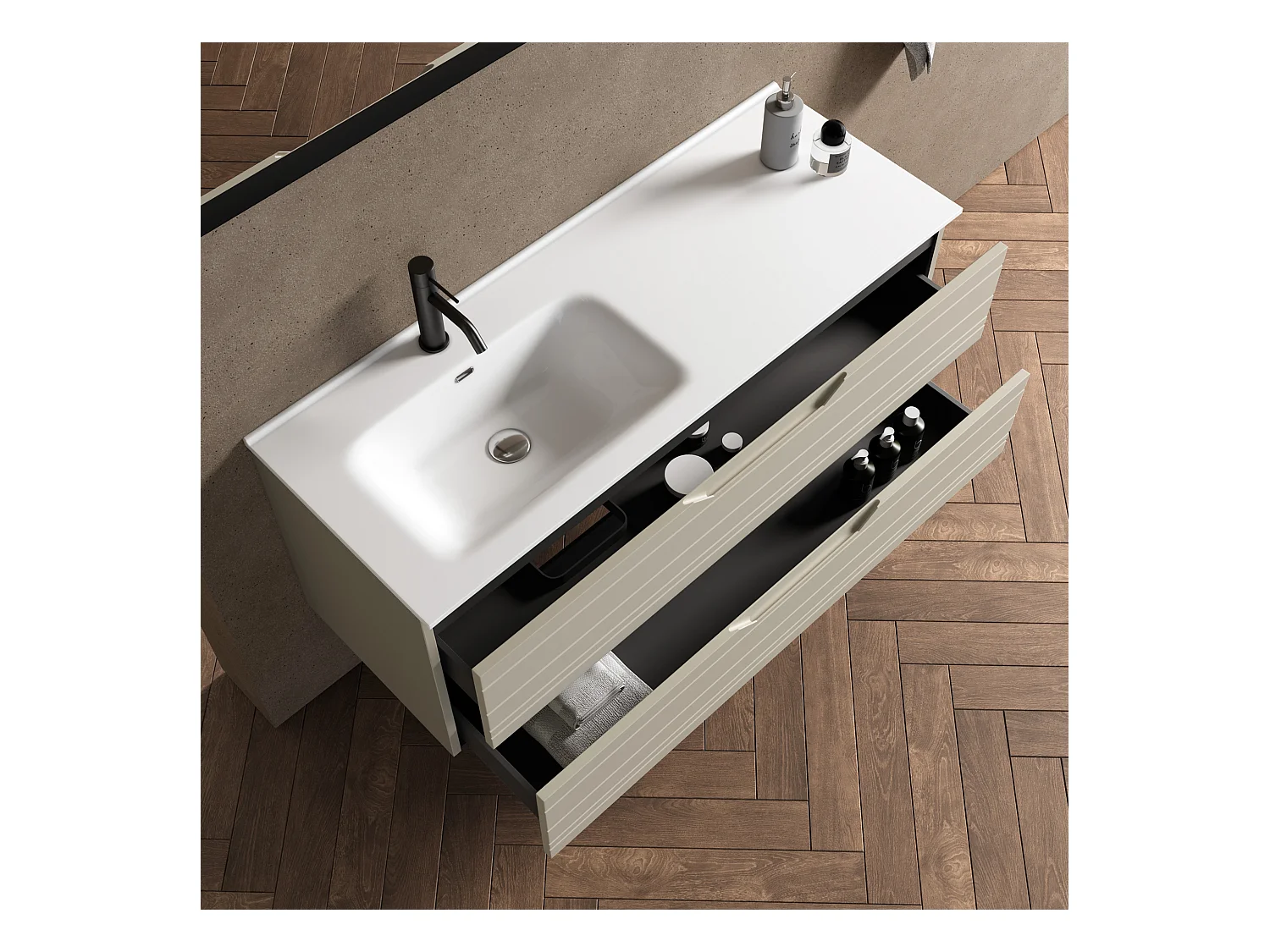 Composition vasque gauche 4 pièces SOLMIRA taupe