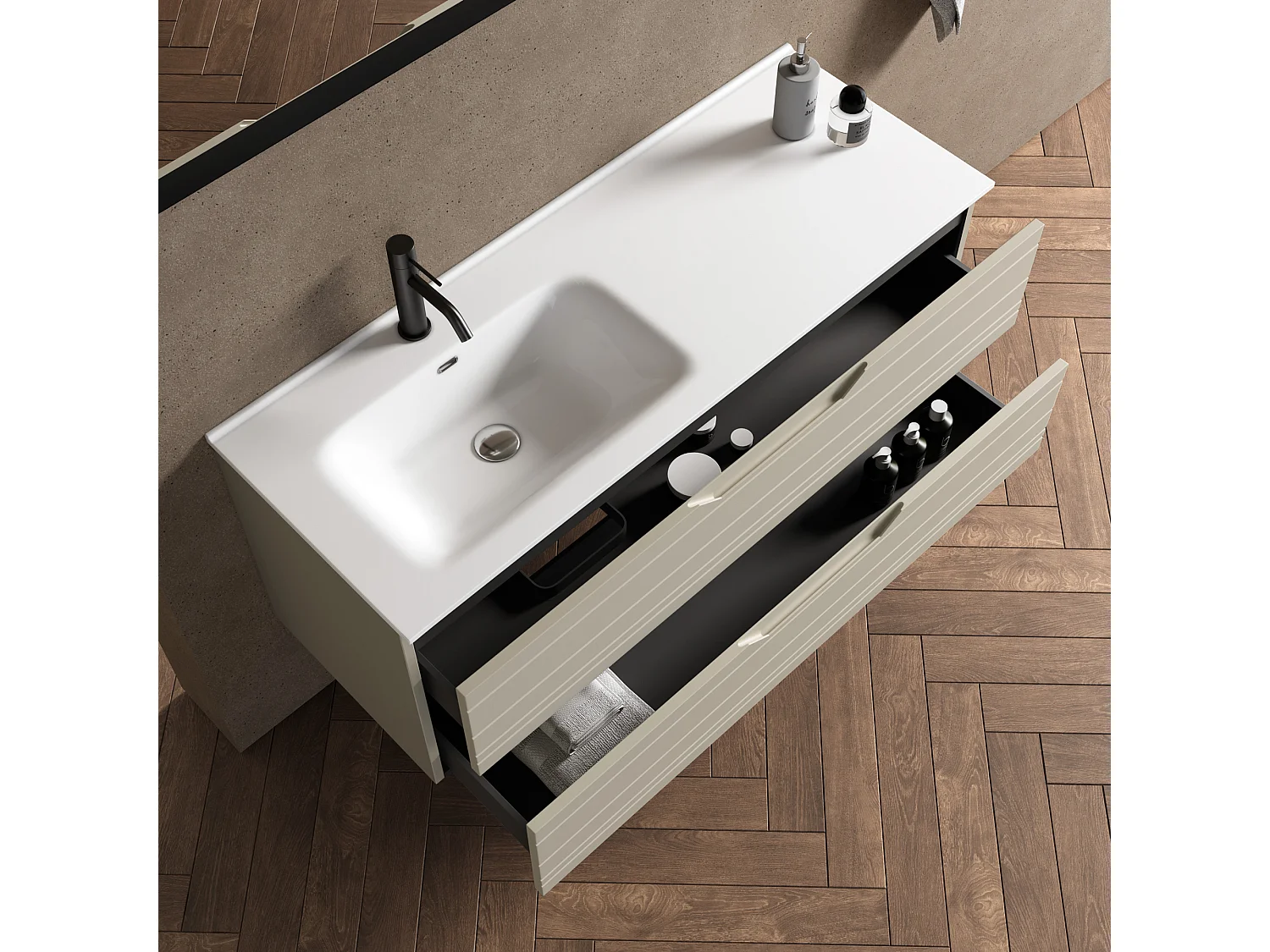 4-teiliges Set mit linker Badewanne SOLMIRA taupe