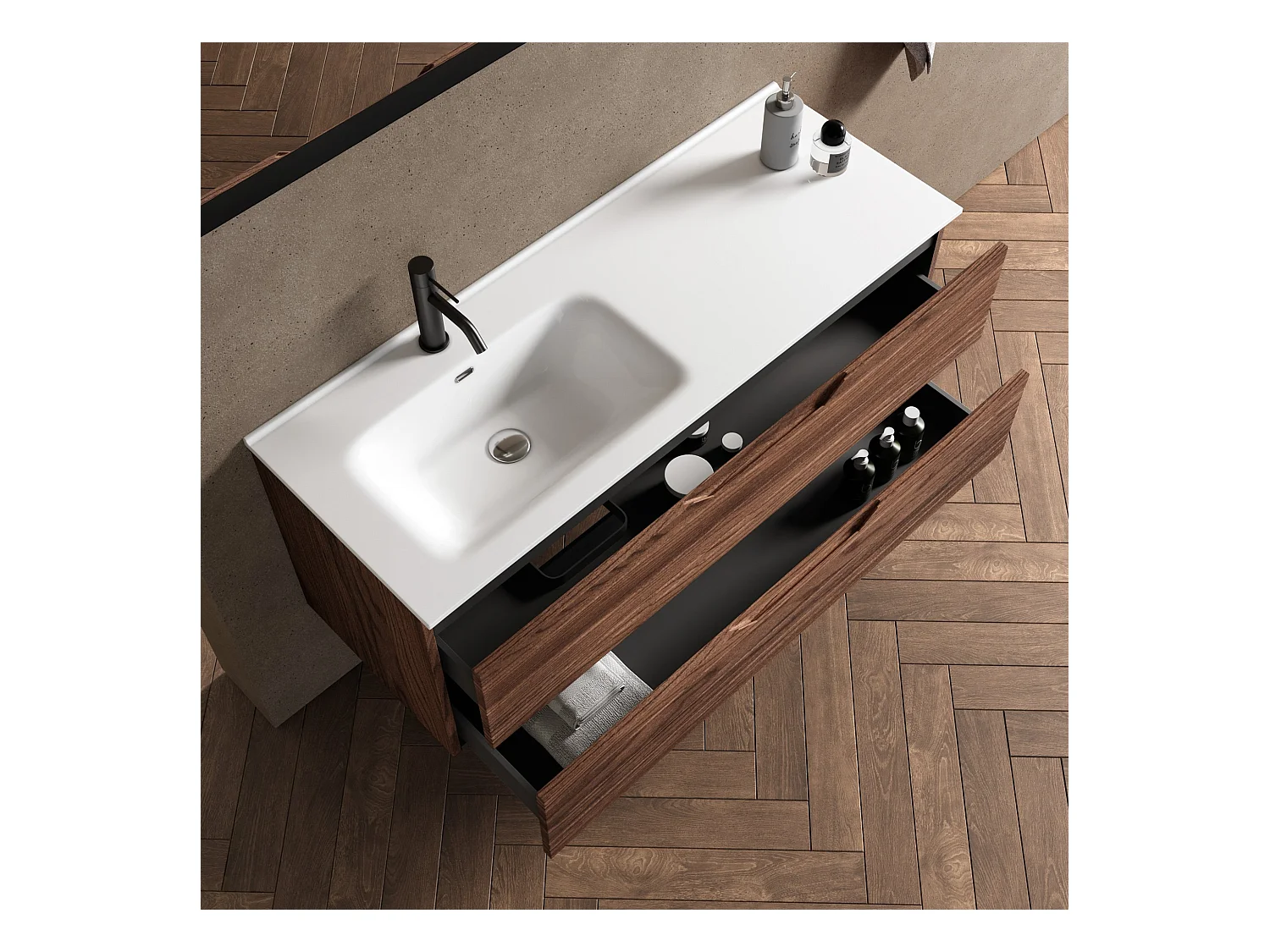 Composition vasque gauche 4 pièces SOLMIRA chêne rio