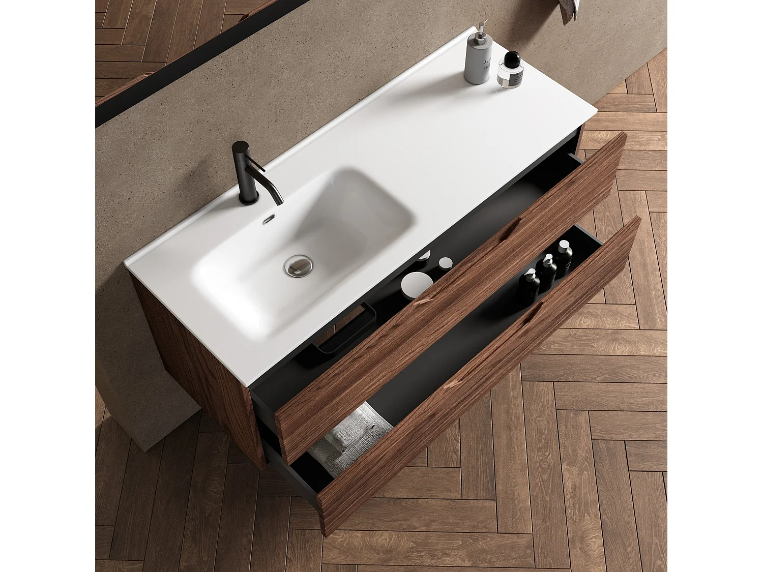 Composition vasque gauche 4 pièces SOLMIRA chêne rio