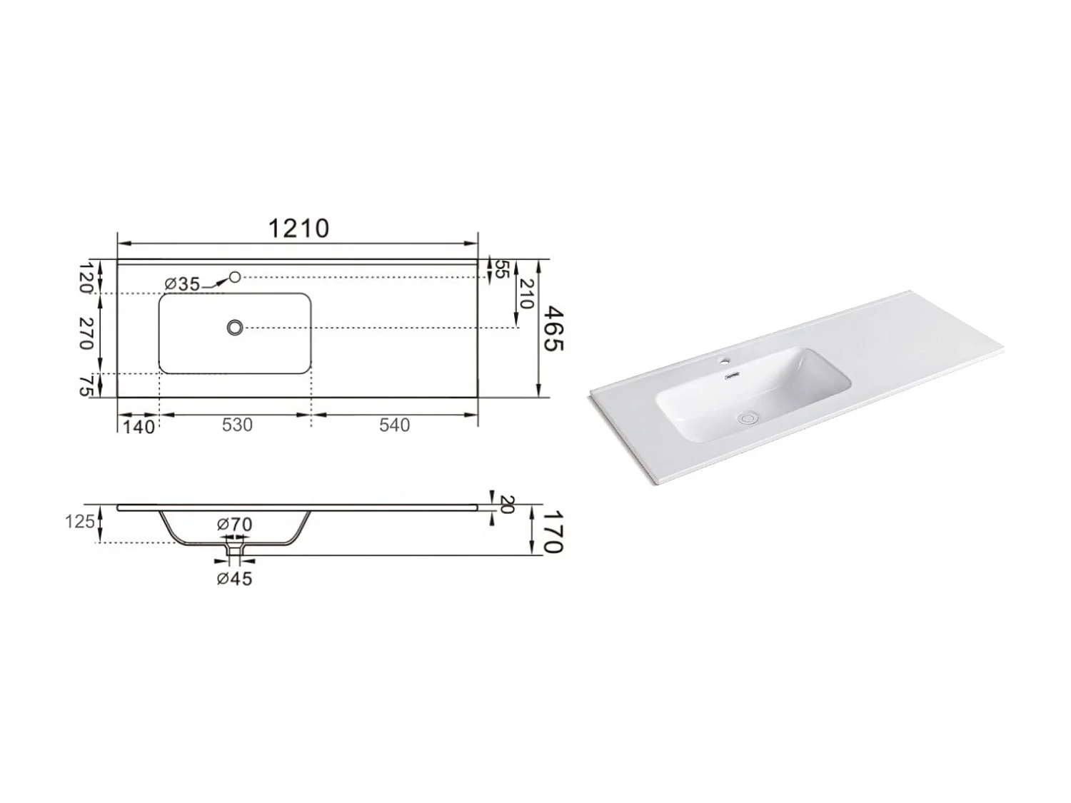 Composition vasque gauche 4 pièces SOLMIRA chêne rio