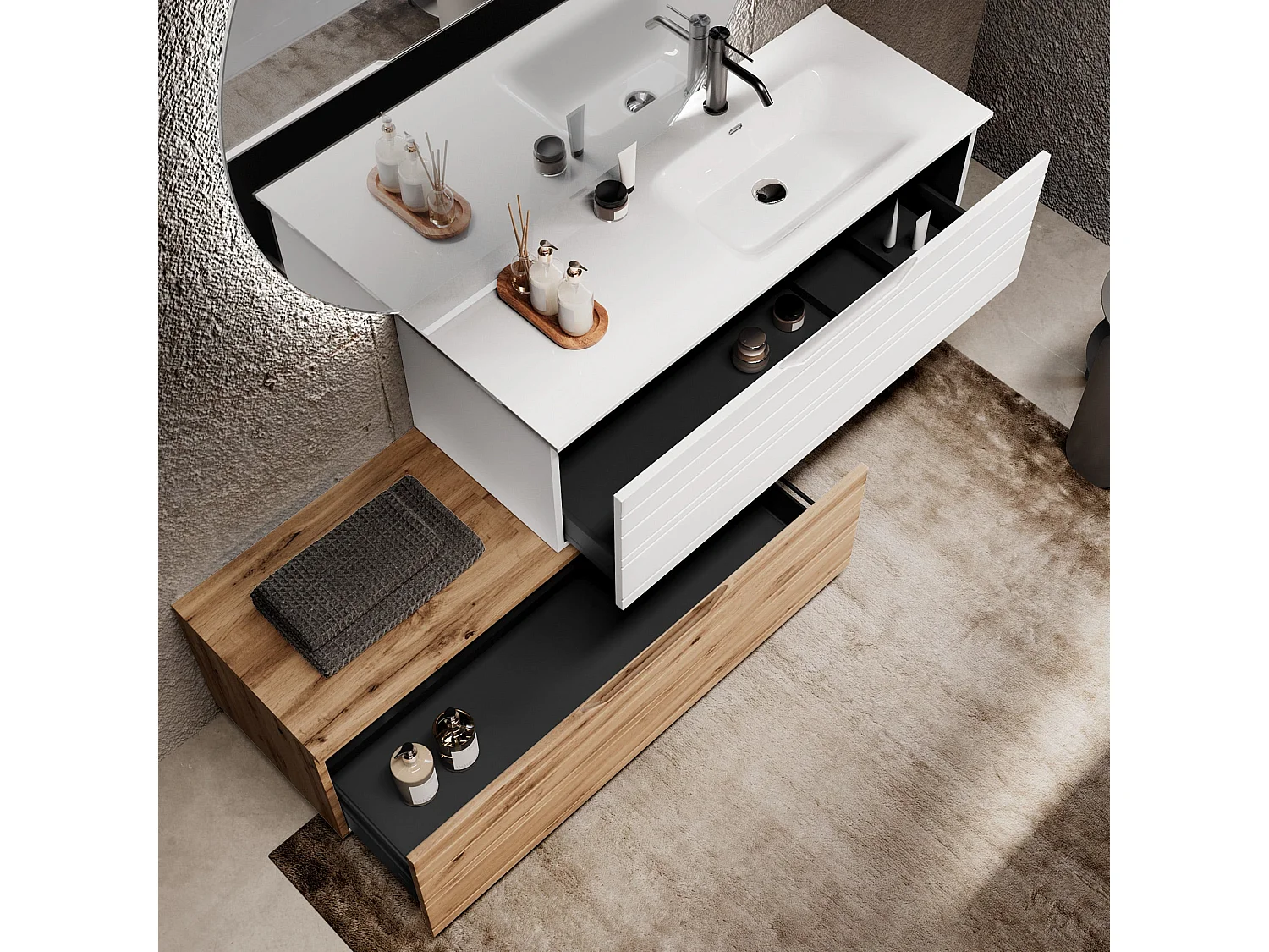 Komposition Badewanne rechts 4-teilig SOLMIRA weiß/eiche