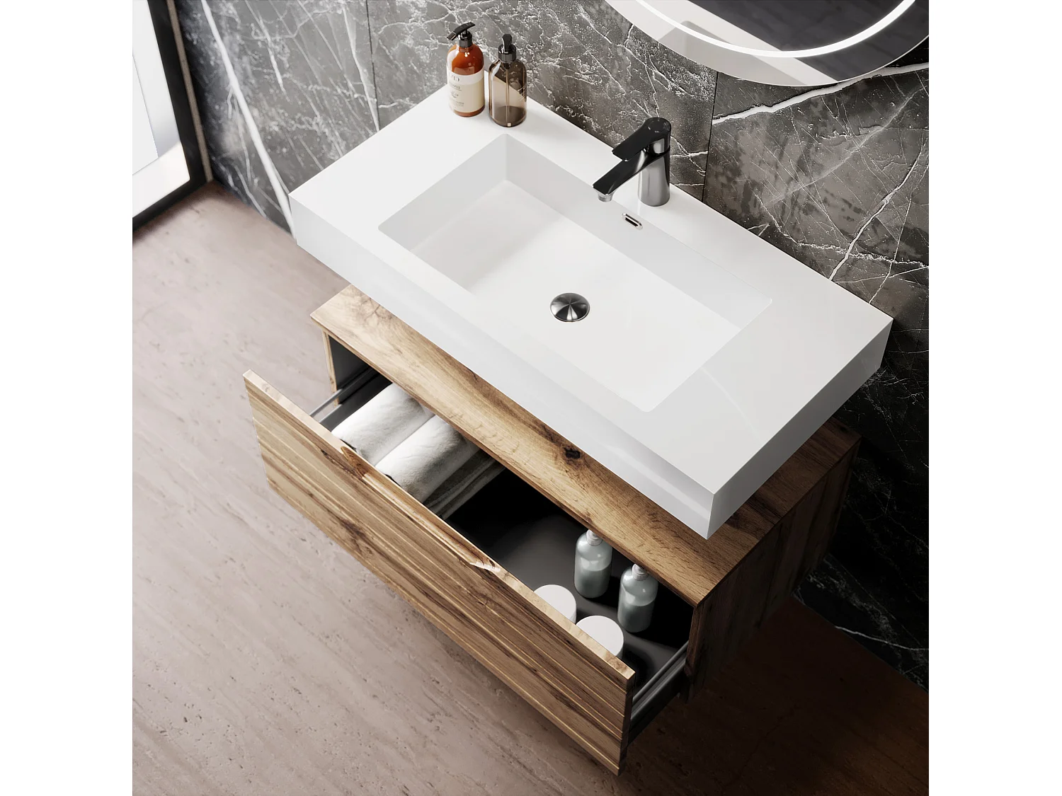 Composición de 3 piezas SOLMIRA roble con nudos