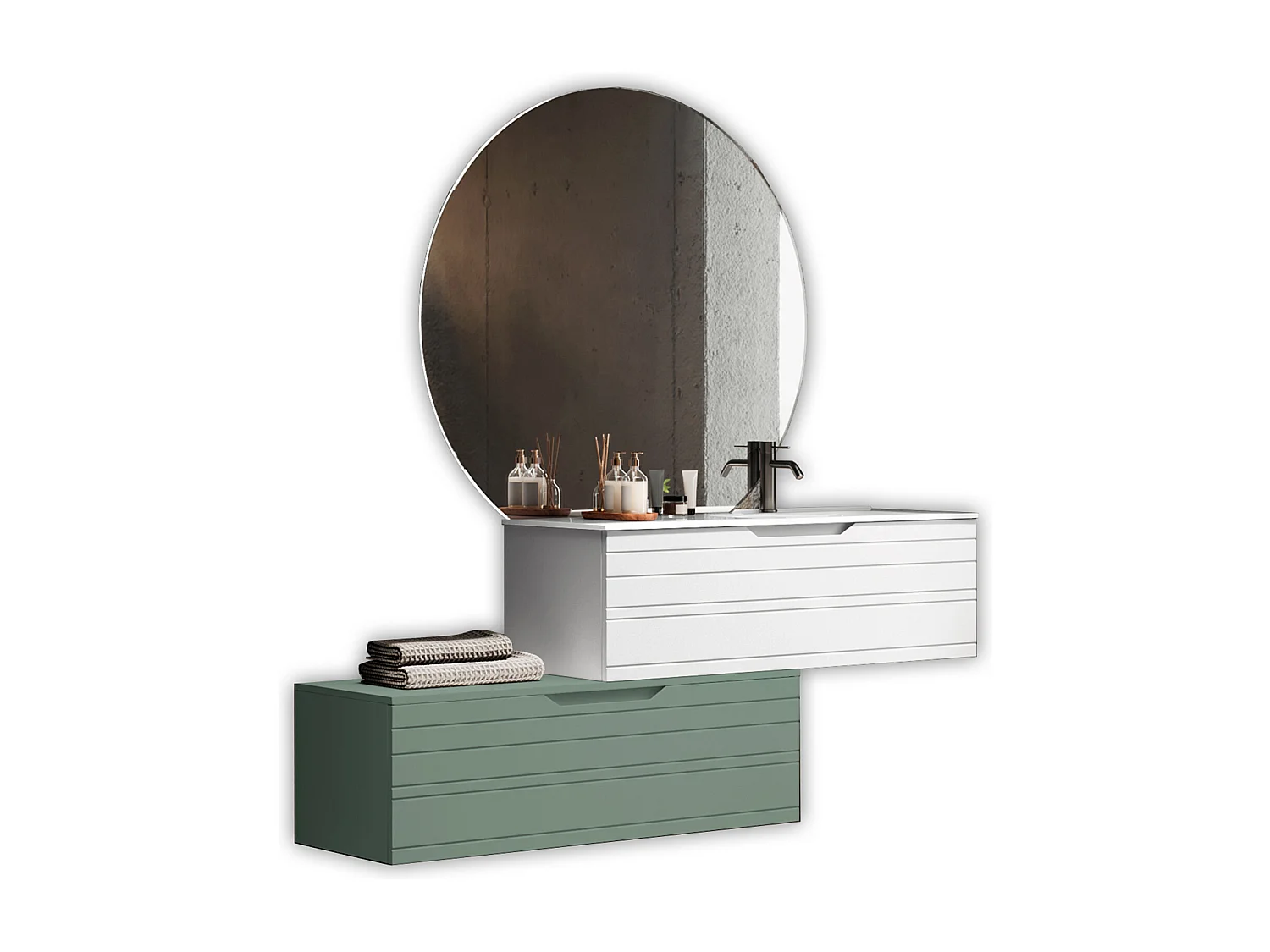 Komposition Badewanne rechts 4-teilig SOLMIRA weiß/salbeigrün