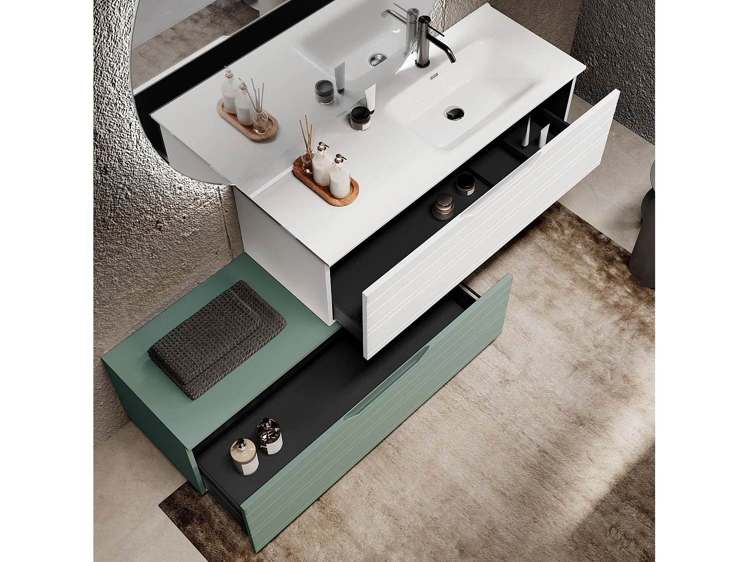 Komposition Badewanne rechts 4-teilig SOLMIRA weiß/salbeigrün