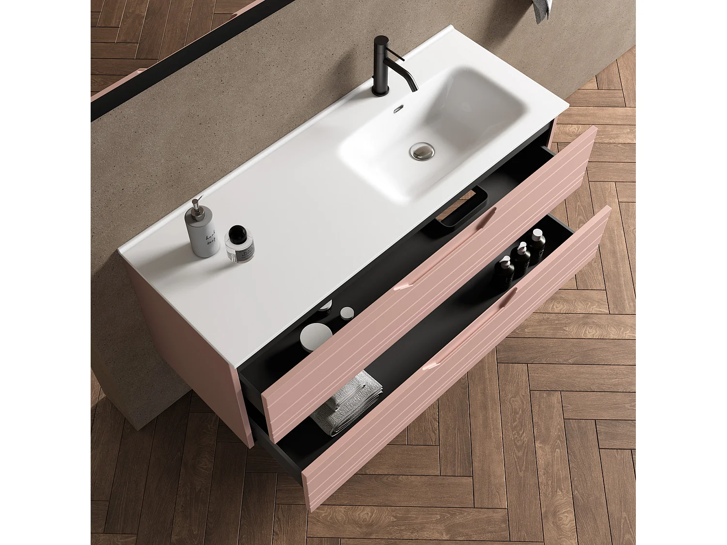 Composition vasque droite 4 pièces SOLMIRA rose poudré