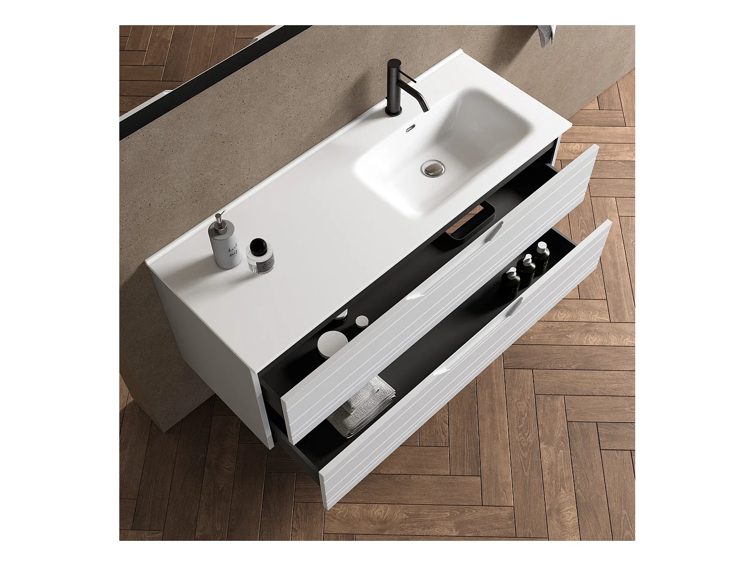 Composition vasque droite 4 pièces SOLMIRA blanc mat