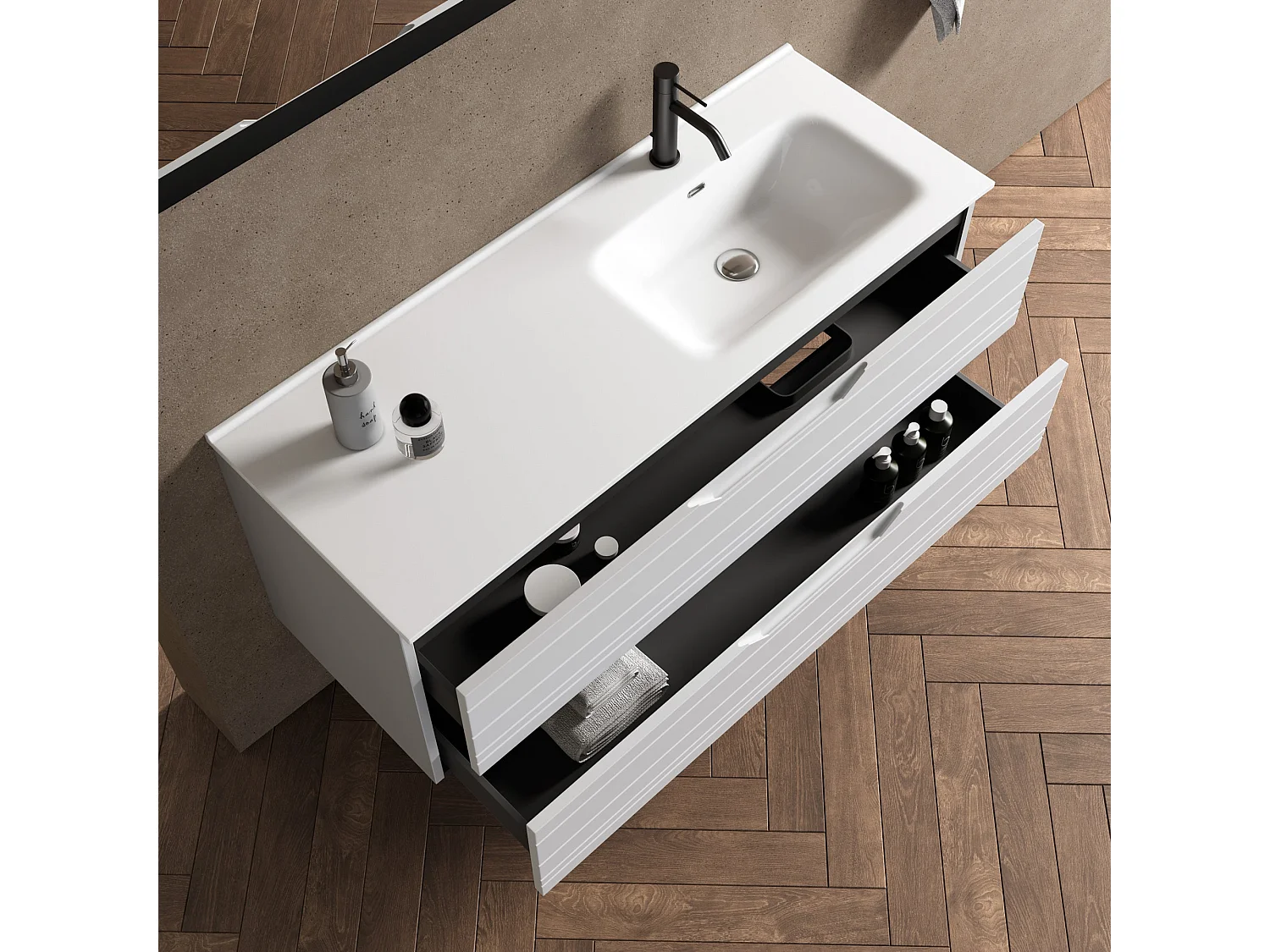 Composition vasque droite 4 pièces SOLMIRA blanc mat