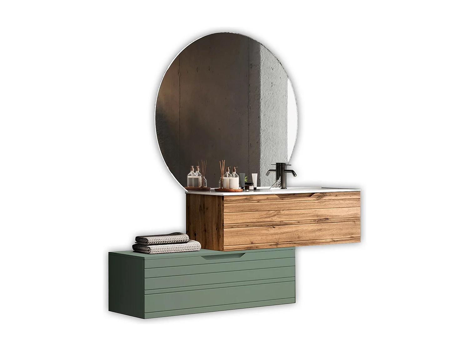 Komposition Badewanne rechts 4-teilig SOLMIRA eiche/salbeigrün