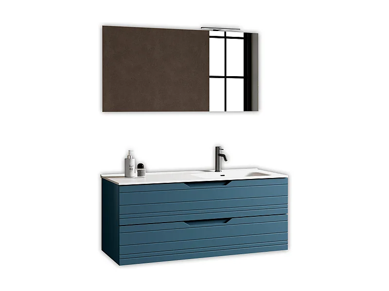 4-teiliges Set mit rechter Badewanne SOLMIRA blau