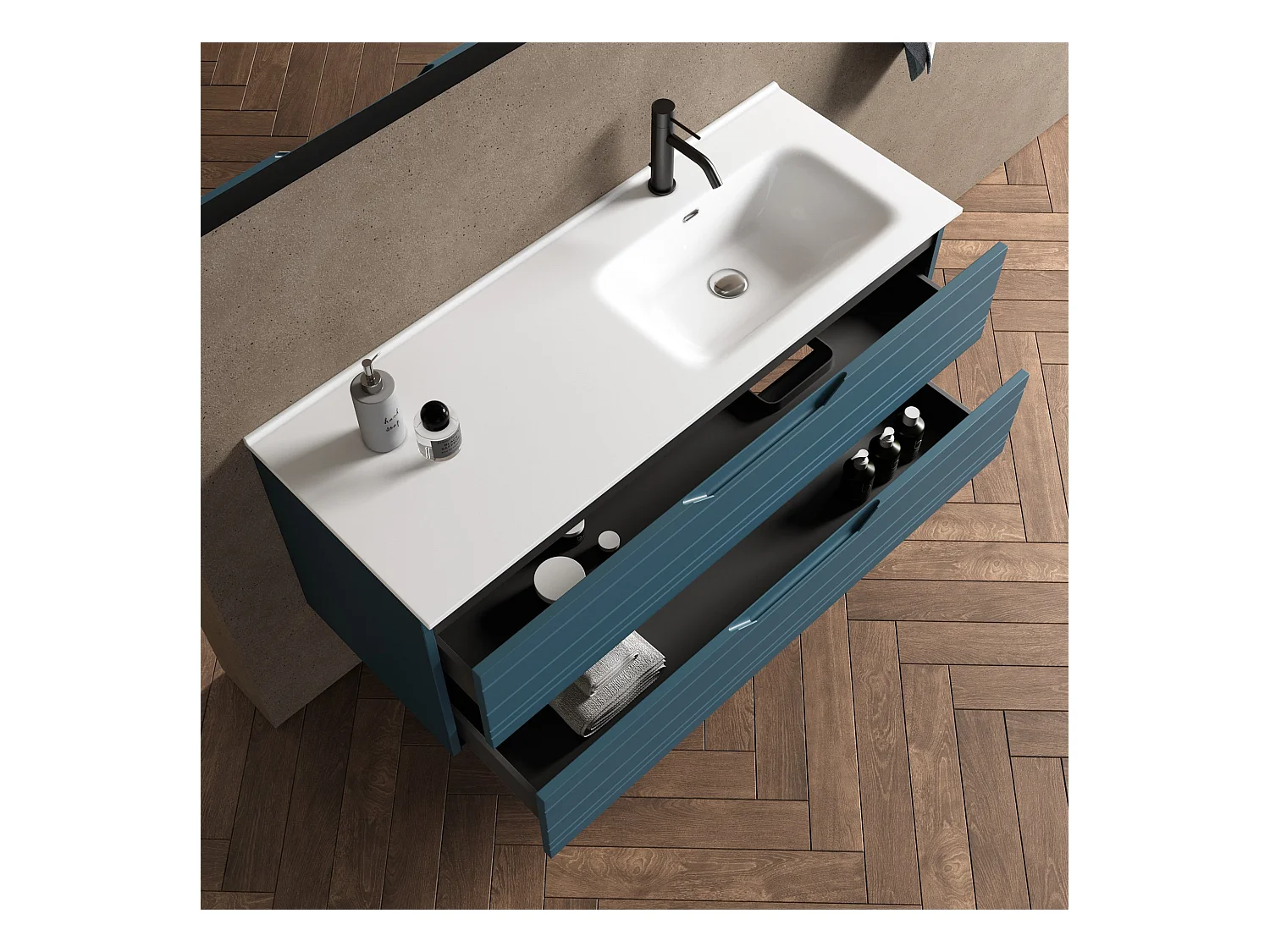 Composition vasque droite 4 pièces SOLMIRA bleu