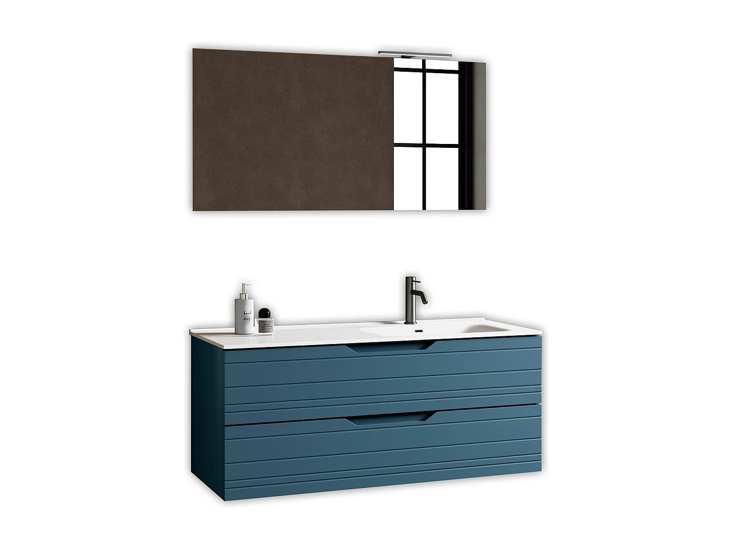 4-teiliges Set mit rechter Badewanne SOLMIRA blau