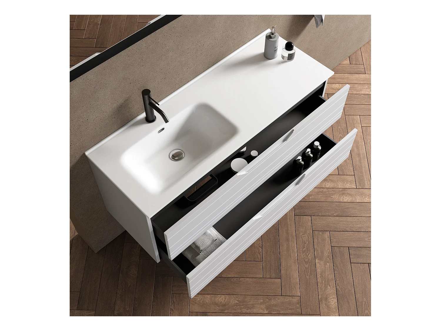 Composition vasque gauche 4 pièces SOLMIRA blanc mat