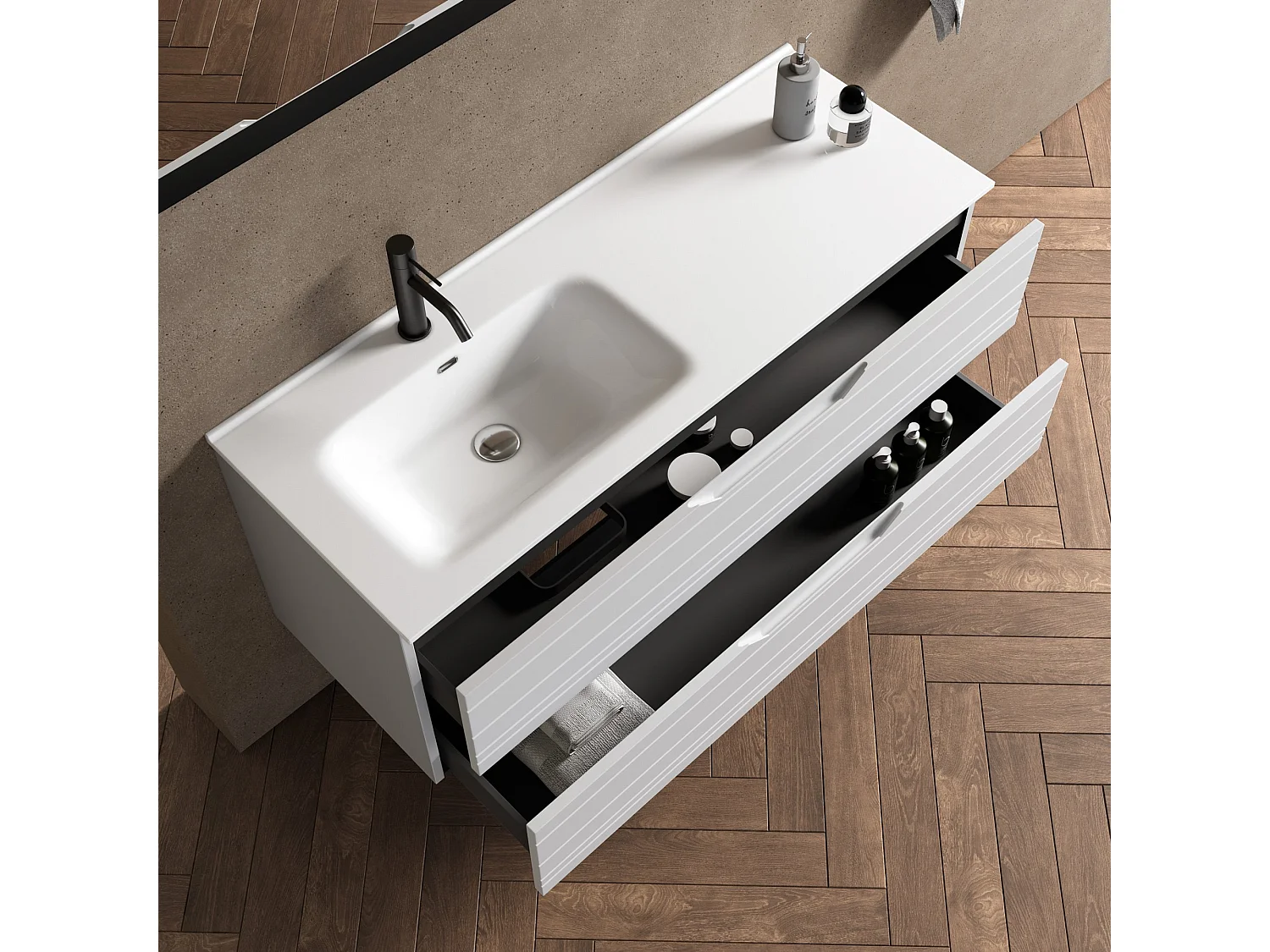 4-teiliges Set mit linker Badewanne SOLMIRA mattweiß