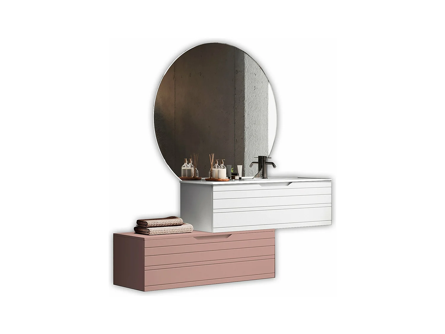 Composition vasque droite 4 pièces SOLMIRA blanc/rose poudré