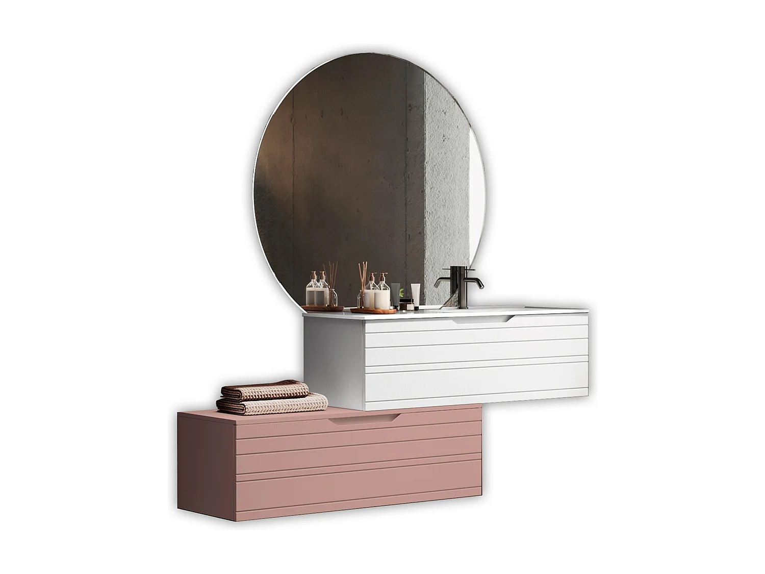 Composition vasque droite 4 pièces SOLMIRA blanc/rose poudré