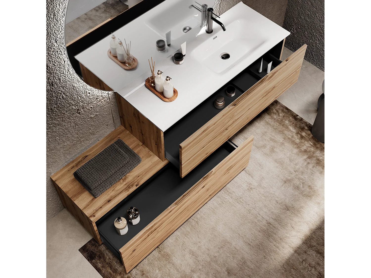 Komposition Badewanne rechts 4-teilig SOLMIRA eiche