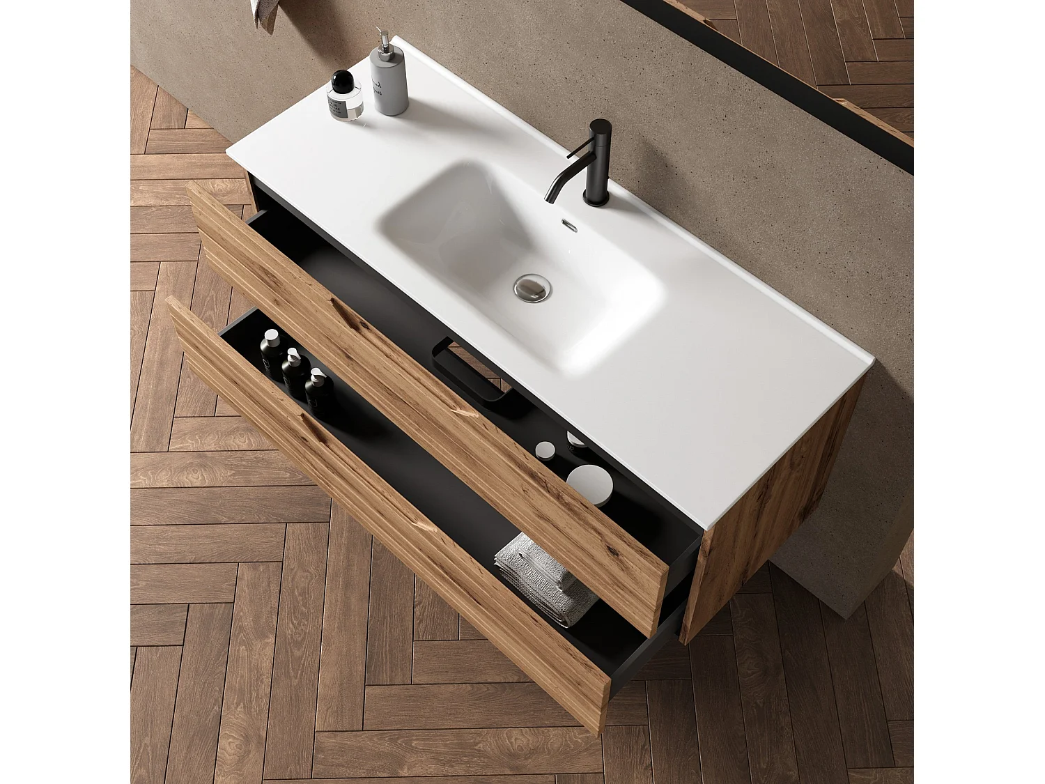 Composición 4 piezas SOLMIRA roble nudos