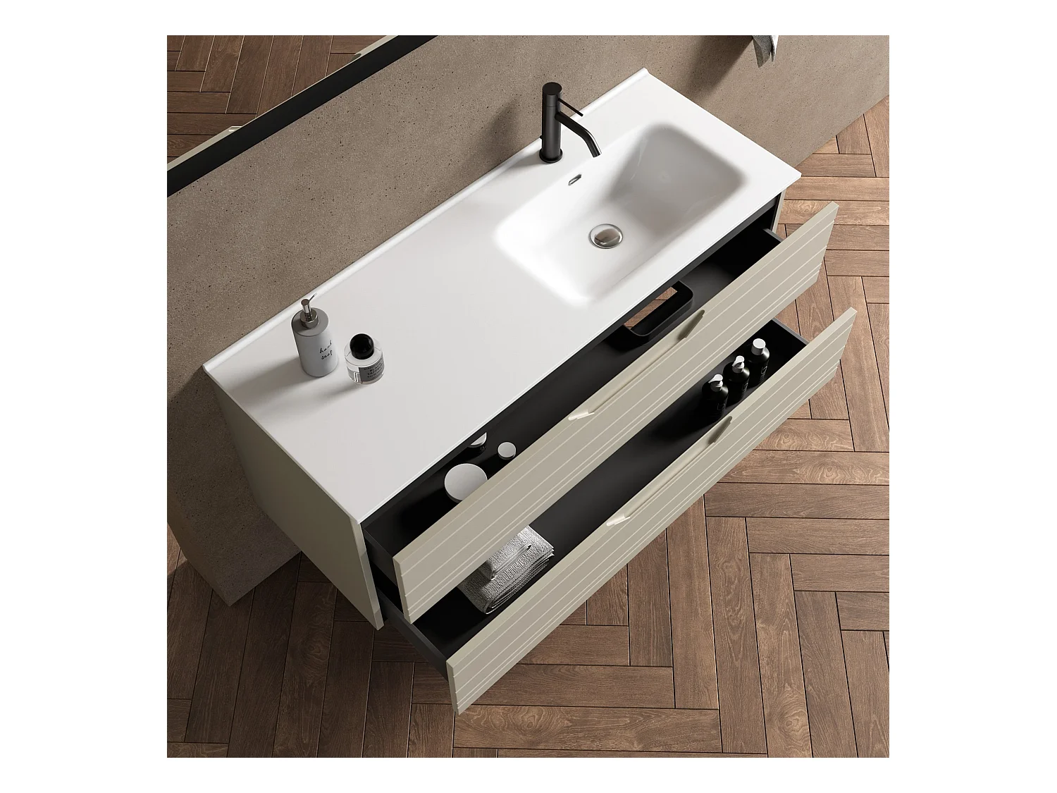 Composition vasque droite 4 pièces SOLMIRA taupe