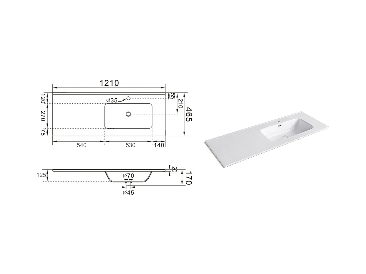 Composição de banheira direita 4 peças SOLMIRA carvalho