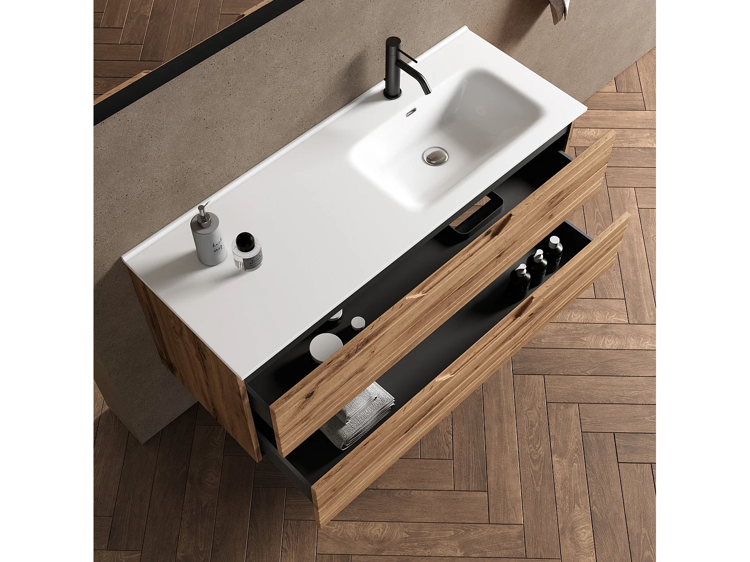 Composizione vasca DX 4 pezzi SOLMIRA quercia