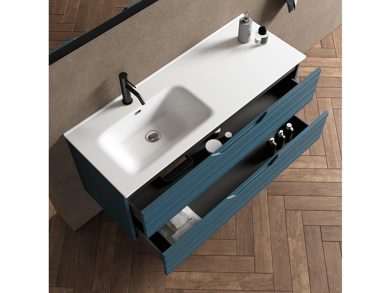 4-teiliges Set mit linker Badewanne SOLMIRA blau